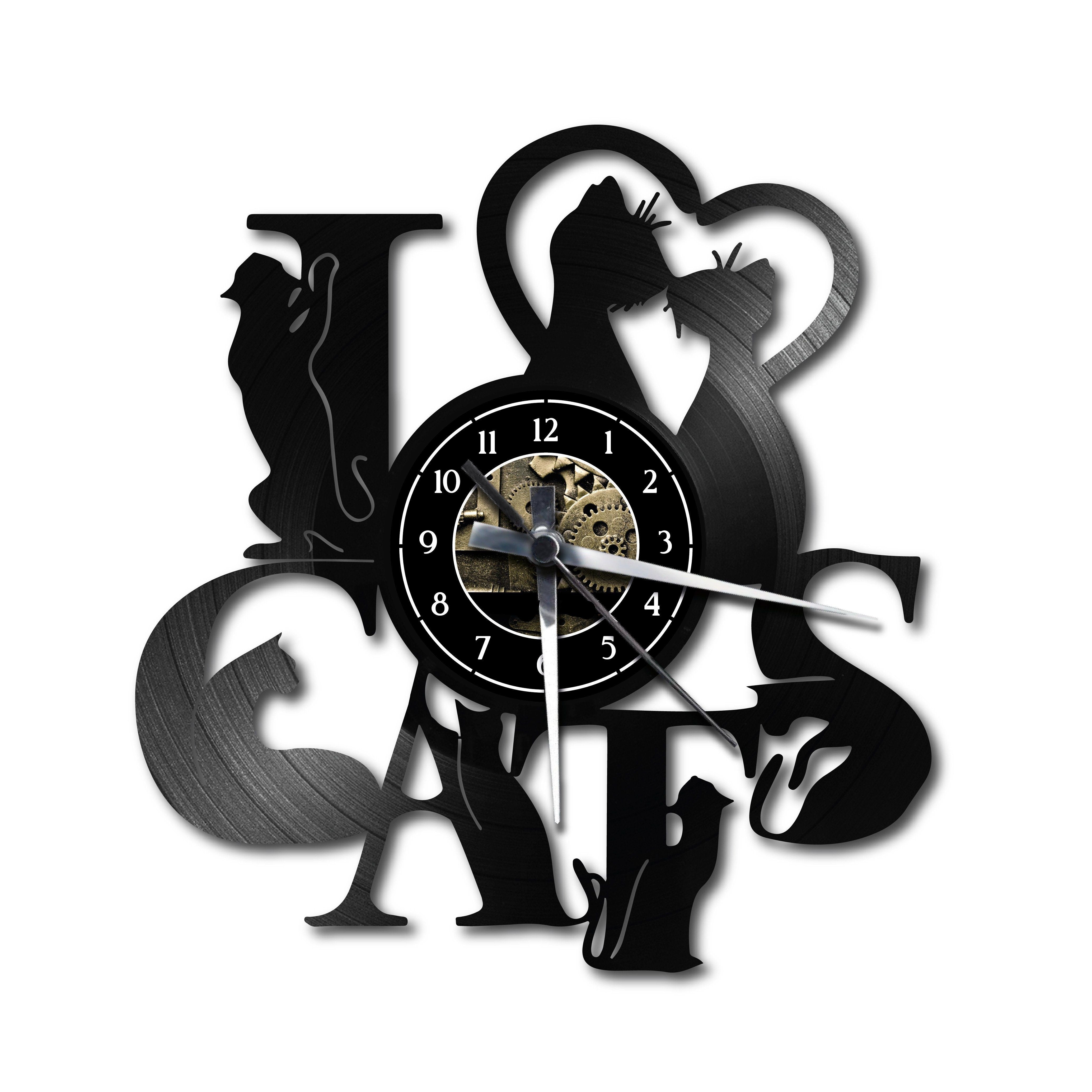 Orologio da parete I love cats realizzato a mano