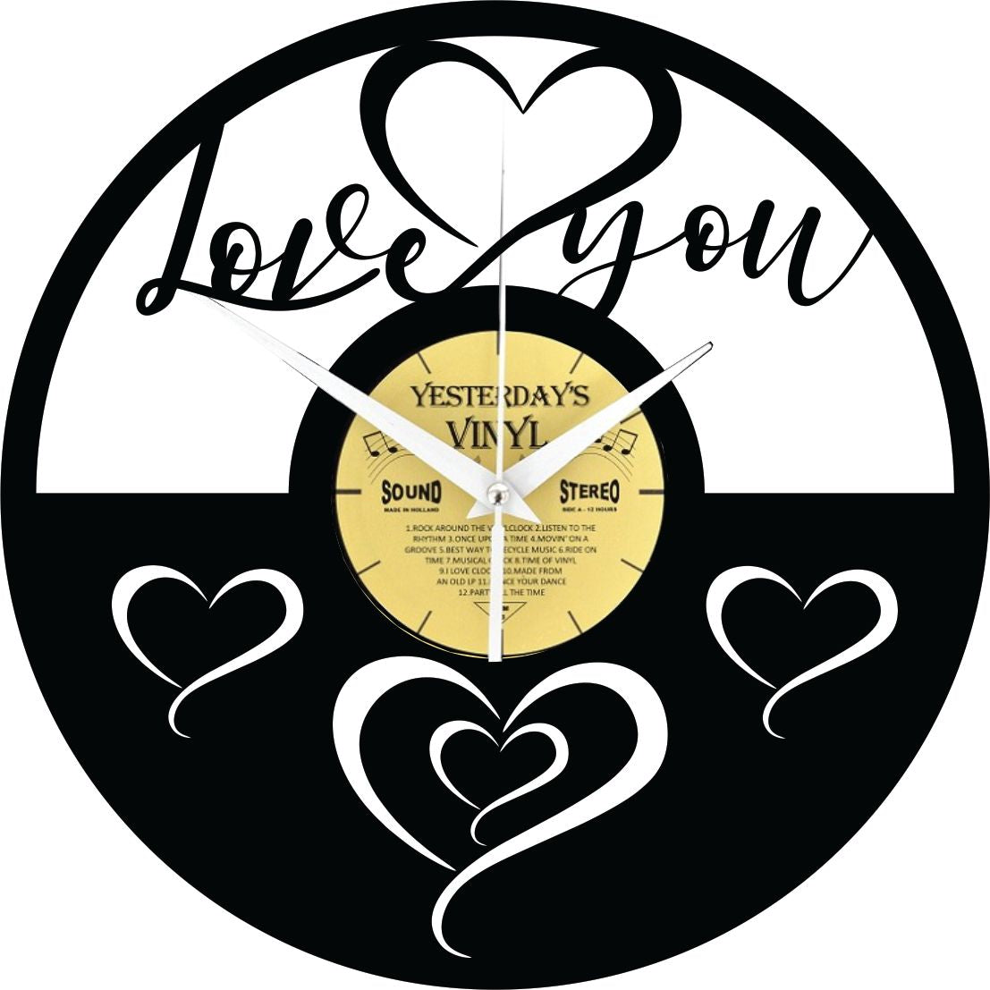 Orologio da parete I love you hearts realizzato a mano